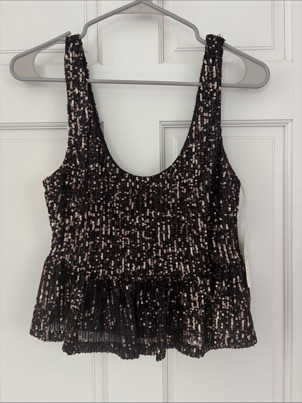 Altar'd State Black Tank Top with Rose Gold Sequins